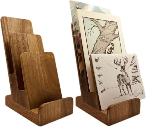 Distinguished 3-Tier Acacia Wood Literature Holder, Trifold Brochure Holder, Flyer Holder, Postcard Display and Countertop Wooden Display Stand [Pack of 2] by 2Droids