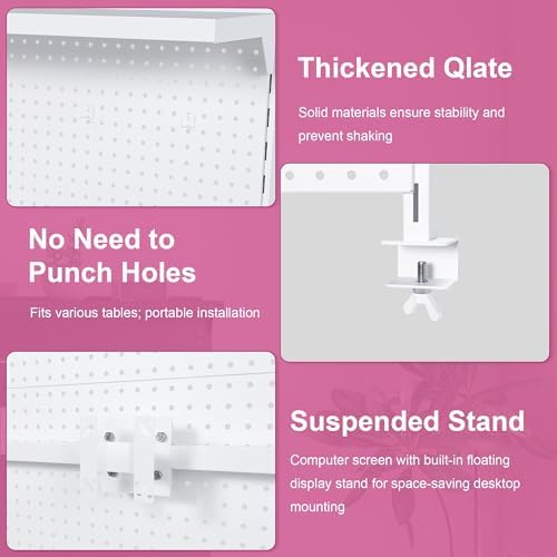 Metal Pegboard Desk Organizer with Dual Monitor Stand, 59x35 Inch Large Privacy Panel with 3 Accessories, Sturdy Gaming & Office Desk Wall Organizer, White - Image 6