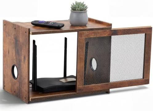 Router Shelf Wood, Wi-Fi Box Hider Box, Iron Wire Mesh Surface by Unknown