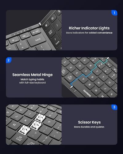 Foldable Keyboard and Mouse, Samsers Folding Bluetooth Keyboard Combo, 2.4G + BT5.0 x 2, Full-Size Portable Travel Keyboard & Rechargeable Wireless Mouse for Windows Android iOS Mac OS, Elegant Black - Image 6