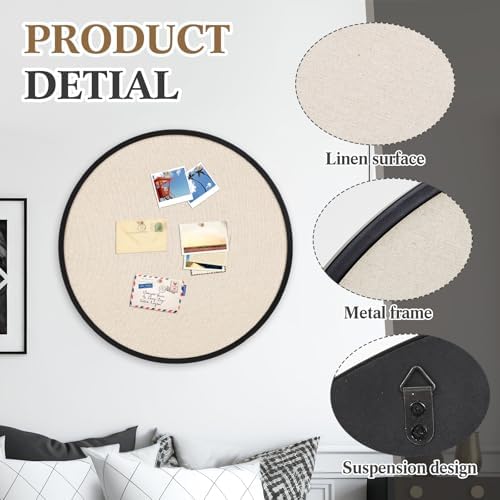 Wonderjune Linen Display Pinboard, Round, 24'' X 24'', Matte Black - Image 4