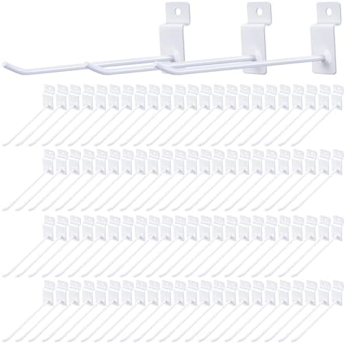 Moxweyeni 100 Pack Slatwall Hooks for Retail Garage Metal,5.9 Inch,White by Moxweyeni