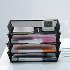 4 Tier Mesh Stackable File Trays Letter Trays,Black - Image 6