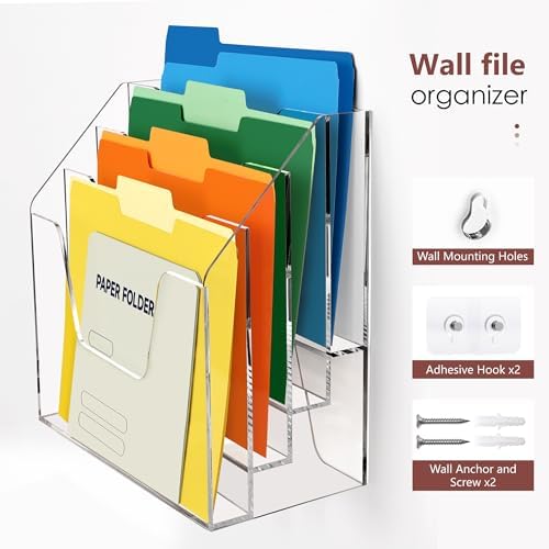 Hanging Wall File Organizer, 4 Tier Acrylic Desk Wall File Holder - Image 3