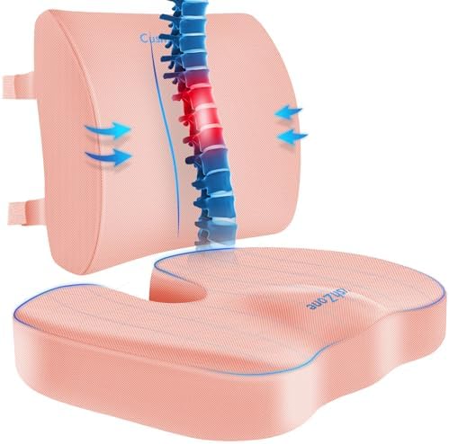CushZone X-Large Seat Cushion and Lumbar Support Pillow for Office, Pink by CushZone