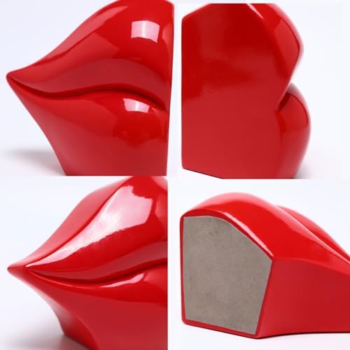 Unique Red Lips Decorative Bookends for Home Office Shelves Decor - Image 4