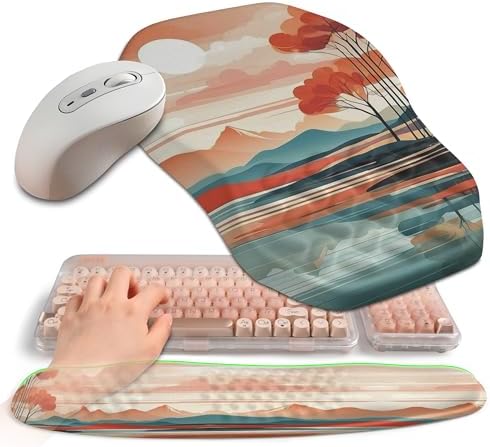 2-in-1 Ergonomic Set, Wave Keyboard Wrist Rest and Massage Slope Mouse Pad Wrist Support, Rebound Memory Foam for Relieve Carpal Tunnel Syndrome and Wrist Pain (Landscape) by Gleamtide