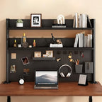 Clamp On Desk Shelf Organizer with Pegboard Desk Hutch Dorm with Storage Bookshelf Desk Top Organizer Shelf Multi-Purpose White & Black Desktop Shelves & Office Shelves (Black, W - 39.4") - Image 3
