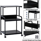 Arbuxzuy Printer Stand with Storage Shelf,3 Tier Printer Cart with Wheels,Mobile Printer Table for Home Office,Stands for Heat Press Scanner Fax,Industrial Style (Black) - Image 2