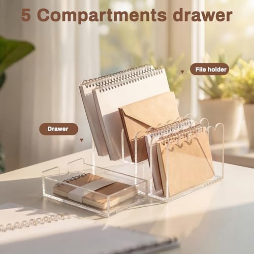 Xuhal Acrylic Mail Organizer with Drawer, 5 Compartments Clear Desk File - Image 5
