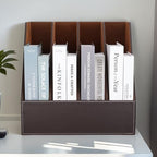 KINGFOM 4-Slot Wood Leather Document Files Holder Rack Stand Desk Files Organizer Papers Collection Cabinet (4 slot brown) - Image 2