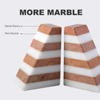 Karibiber Marble Book Ends, Non-Skid Bookends for Shelves, Composite Bookend with Natural Stone, Heavy Duty Book Stopper, Collected CDs and Oversized Books Organizer, White & Red Decorative Bookends - Image 4
