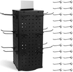 Rotating Pegboard Display Stand With 24 Hooks, 4-Sided Metal Spinning Peg Board Display 7.4"x7.4"x17" Spinner Pegboard Carousel Craft Rack Organizer (Black) by ENJOYLIFEWITHUS