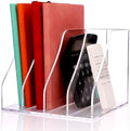 Febwind Clear Acrylic Vertical File Organizer, 4 Compartment Desk Organizer Magazine Holder, Thick Transparent Folder Rack for Documents, Books, Files for Office Home Classroom by Febwind