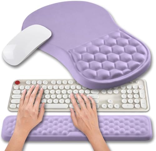 Hokafenle 2 in 1 Ergonomic Mouse Pad Wrist Support & Wrist Rest for Computer Keyboard Set, with Relieve Carpal Tunnel Pain Massage Bulge and Full Memory Gel Design (2In1 Set, Lavender) by Hokafenle