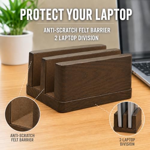 Personalized Wooden Vertical Laptop Stand, Custom Name Engraved Dual-Slot Holder for MacBook, Tablet & Phone, Space-Saving Desk Organizer - Image 5