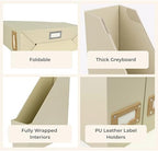 BLU MONACO | Cardboard Magazine File Holder Set of 6 | Vertical Magazine File Holder with Label Slots | Beige Linen Foldable File Organizers for Desk Shelf Office - Image 7