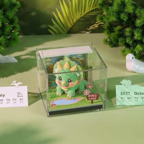 3D Memo Pad, 3D Calendar 2027, Time Piece Calendar, Tear-Off Calendars 2027, 3D Paper Carving Art Memo Pad, Art Carving Sticky Notes for Office Home Gifts Ornaments (Fun Triceratops) - Image 3