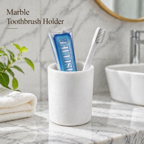 Natural Marble Toothbrush Holder for Bathroom, Stone Pen Cup for Desk - Image 4