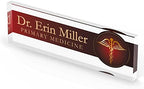 Artblox Personalized Office Desk Name Plate and Business Card Holder | Clear Acrylic Glass with Teak Wood Stand | Doctor Design Customized with Your Name and Credentials Office Desk Decor - Image 4
