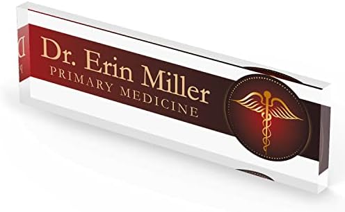 Artblox Personalized Office Desk Name Plate and Business Card Holder | Clear Acrylic Glass with Teak Wood Stand | Doctor Design Customized with Your Name and Credentials Office Desk Decor - Image 4
