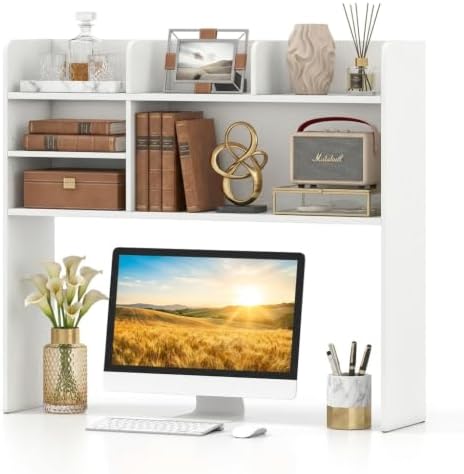 Desk Hutch with 6 Shelves and Adjustable Shelf for 32 Inch Monitor by CLEEMAN
