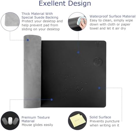 EYStech™ Desk Pad with Wireless Charger, Leather, Waterproof, Anti-Slip Wool Felt Base Material, Office Table Mat, Fast Charging Gaming Mouse Pad, 32”(L) x 16”(W), Black (Right Side Charging Port) - Image 4