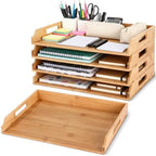 AceOrbit 4 Pcs Stackable Paper Tray Bamboo Wood Desk Organizer Letter Tray by Unknown
