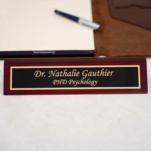 Dayspring Pens Personalized Desk Nameplate in Rosewood Finish, Gold Text - Image 2