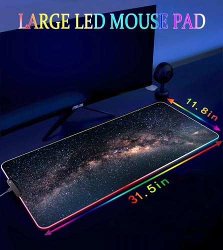 RGB Gaming Mouse Pad, Large Mousepad with Led Light, Keyboard Pad Gaming Accessories for Desk, Non-Slip Rubber Base Big Mouse Mat for Gamer, 31.5 X 11.8 Inch, Galaxy - Image 4