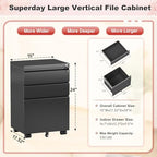 Superday Black File Cabinet 3 Drawer, Fully Assemble Metal Rolling Vertical Filing Cabinet with Wheels, Small Under Desk File Cabinets for Home Office - Image 3