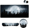 ARTSO Large Mouse Pad Ergonomic Keyboard Wrist Rest Support, Memory Foam Extended Desk Mat Protector, Non-Slip Desk Blotter for Office, Home, Night Moon Forest by Artso