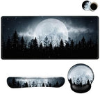 ARTSO Large Mouse Pad Ergonomic Keyboard Wrist Rest Support, Memory Foam Extended Desk Mat Protector, Non-Slip Desk Blotter for Office, Home, Night Moon Forest by Artso
