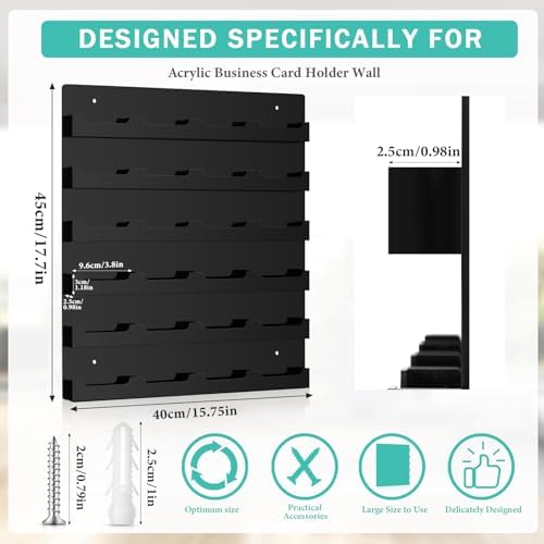 Suzile 2 Pcs 48 Business Card Holder Wall Mount 24 pockets each Business Card Display Wall with Hanging Hardware Acrylic Business Multiple Sticker Display for Office Home, 17.7'' x 15.7'', Black - Image 2
