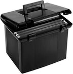Pendaflex Portable File Box with File Rails, Simple Document Storage, File Bin for Home and Office, Hinged Lid with Double Latch Closure, Black, 3 Black Letter Size Hanging Folders Included (41742AMZ) by TOPSProducts