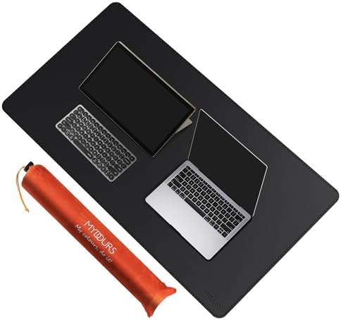 Mydours 43" x 24" XXL Large Desk Mat, PU Leather Full Desk Mouse Pad, Black by Mydours