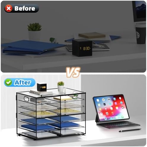 Lavatino 12 Compartments Paper Organizer for Desk, Mesh Literature Organizer, Mail File Sorter Tray with Handle, Desktop Mailbox for Office Classroom Home, Black - Image 5