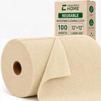 Reusable Microfiber Cleaning Cloth Roll - 100 Pack, 12"x12" Washable Tear-Away Paper Towels, Lint-Free & Streak-Free Rags for Kitchen, Glass, Cars, Electronics, Workshop and Garage(Wheat Beige) by CHAUNCEYHOME