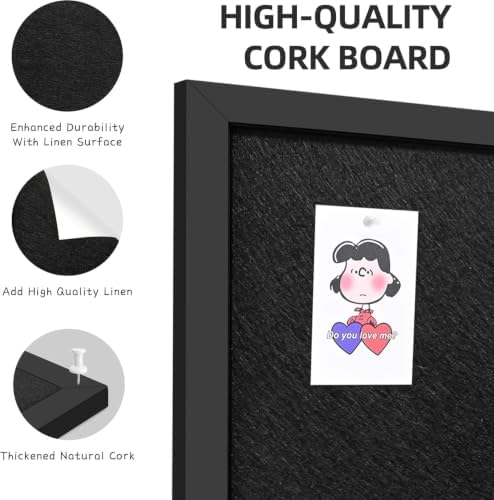 31.5"x48" Black Framed Black Linen Bulletin Board, Pin Board - Image 4