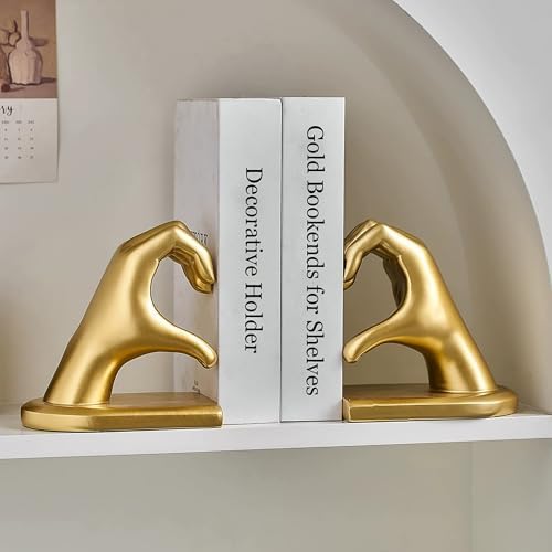 Decorative Bookends Solid Hearthands Sculpture Resin Book Ends, Gold by Steviieden