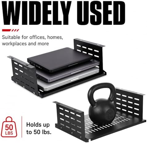 Under Desk Computer Mount for Small Form Factor Sff Computers and Pcs, Using Space 16.7" x H 6" x D 12" Mount Shelf Organizer for Office Home Workstation Gaming Stand up Desk - Image 5