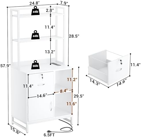 Homieasy Vertical Filing Cabinet with Bookshelf for Home Office, White - Image 3