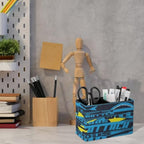 PU Leather Multi-Compartment Pen Holder Desktop Organizer Pencil Cup Storage Caddy for Office Home Supplies Abstract Seamless Pattern with Sharks - Image 6