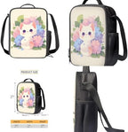 4 in 1 School Bags, Cartoon Schoolbags & Portable Lunch Box & Pencil Pouch & Cup Sleeve Lightweight Travel Backpack 4Pcs Unisex for Teens Cute White Cat - Image 4