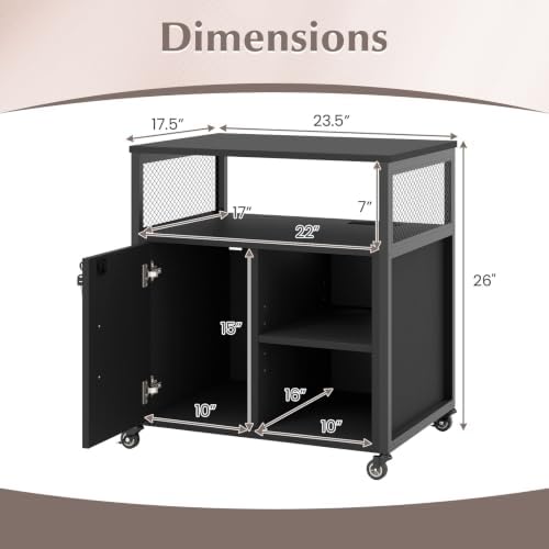 GIANTEX File Cabinet, Lateral Filing Cabinet with Lock, Wheels, Charging Station, Cable Hole, Lockable Side Cabinet, Adjustable Shelves, Metal Frame, Printer Stand for Home Office Small Space (Black) - Image 3