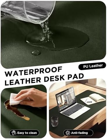 YSAGi 55" x 24" Large PU Leather Desk Mat for Keyboard and Mouse - Waterproof Non-Slip Desk Pad Protector for Office, Home, Writing Desk, Olive Green - Image 5
