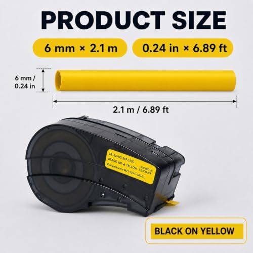 1P Heat Shrink Labels M21-125-C-342-YL M210 M211 BMP21 Yellow 0.235''x6.8' - Image 3