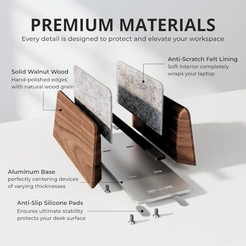 muso wood Walnut Single Slot Vertical Laptop Stand with Adjustable Dock - Image 3