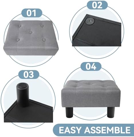 Poofzy Small Foot Stool Ottoman, Linen Ottoman Foot Rest with Legs, Rectangle Foot Rest for Couch, Footstools and Ottomans Small for Living Room and Entryway (Light Gray) - Image 5