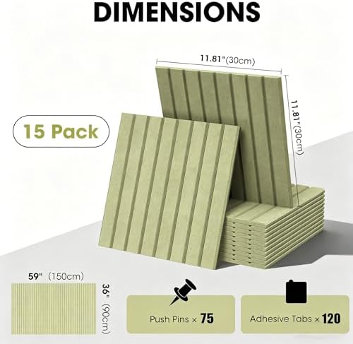 Large Cork Board for Walls 59" x 36",15 Pack 12"X12"Felt Bulletin Board Tiles with 120 Adhesive Tabs,Cork Board Alternative for Office Decor, Push Pin Board Wall Organizer-Sage Green - Image 3